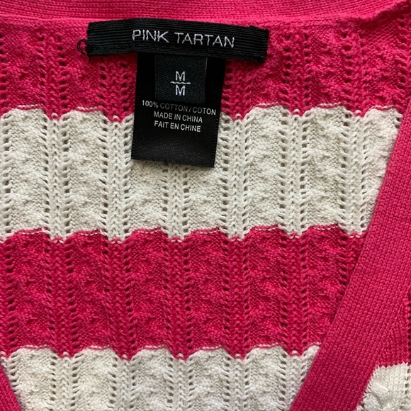 Pink Tartan cotton striped cardigan. Ladies M. EUC. - Picture 2 of 9